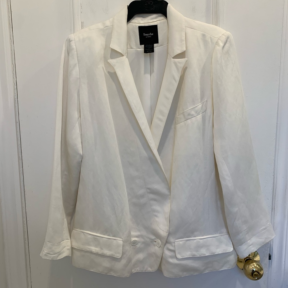 Smythe Les Vestes cream linen/viscose one button blazer. Size Medium